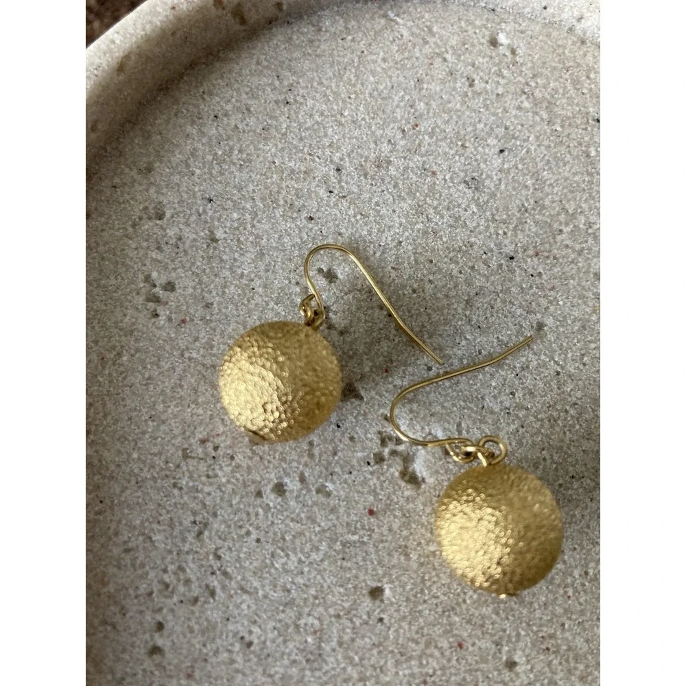 Gold‎ Tone Textured Ball Drop Earrings Dangle Classic Minimalist Everyday